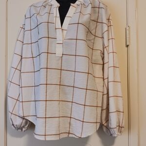 A NEW DAY, Blouse/ Top sz. Large ,light weight, colors white & brown lines